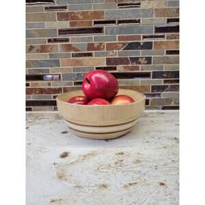 Vintage Oven Ware Bowl, USA, #8 Yellow Ware Pottery, Beige Brown Stripes, Watt?